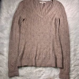 Ann Taylor LOFT taupe ribbed v neck sweater